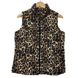 CHARTER CLUB sz Medium Outdoor Puffer Vest Full Zip Leopard Print Tan Black